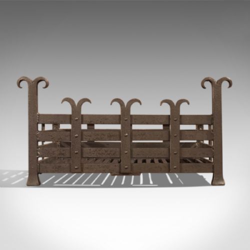 fig 3. Antique Fire Back & Basket, Victorian Iron Fireplace, Prince of Wales Feathers