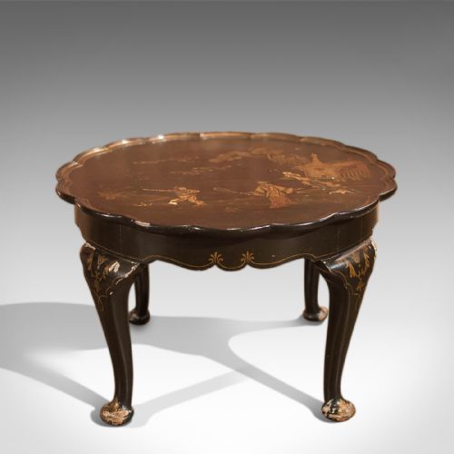 Antique Black Lacquered Pie Crust Tea Table, Victorian Chinoiserie Coffee C.1900