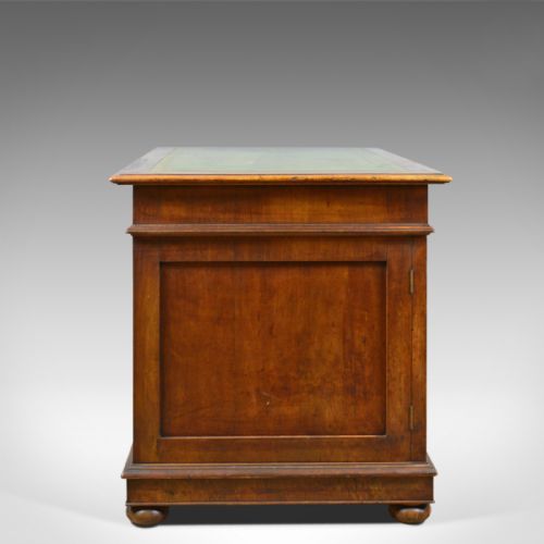 fig 2. Antique Pedestal Desk, French, 19th Century, Walnut, Leather Top, Circa 1880