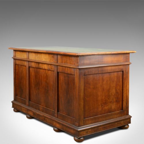 fig 3. Antique Pedestal Desk, French, 19th Century, Walnut, Leather Top, Circa 1880