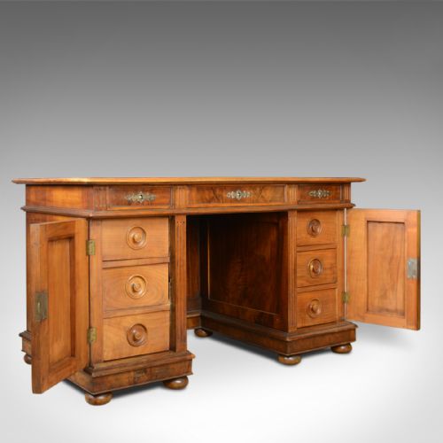 fig 4. Antique Pedestal Desk, French, 19th Century, Walnut, Leather Top, Circa 1880