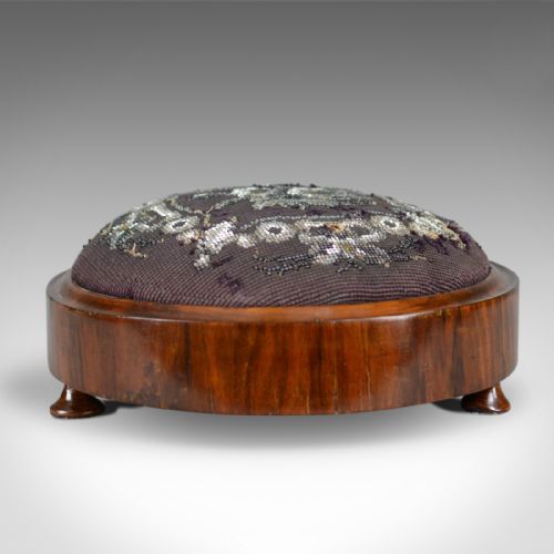 Antique Foot Stool, English, Victorian, Beadwork, Carriage Rest, Circa 1870
