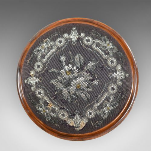 fig 1. Antique Foot Stool, English, Victorian, Beadwork, Carriage Rest, Circa 1870
