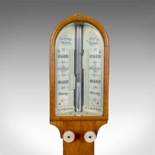 fig 1. Antique Stick Barometer, Thermometer, Carpenter and Westley, London, Oak, c.1860