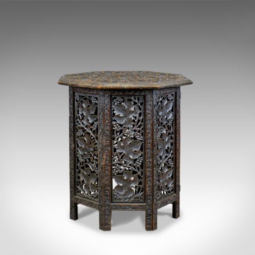 Antique Campaign Table, Carved, Asian Teak, Side, Early 20th Century Circa 1900