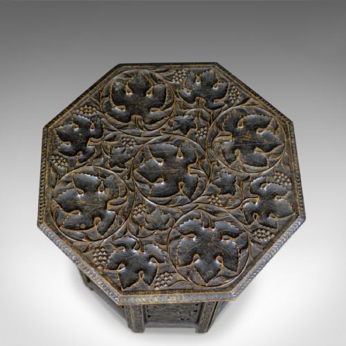 fig 1. Antique Campaign Table, Carved, Asian Teak, Side, Early 20th Century Circa 1900