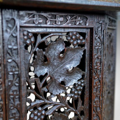 fig 3. Antique Campaign Table, Carved, Asian Teak, Side, Early 20th Century Circa 1900
