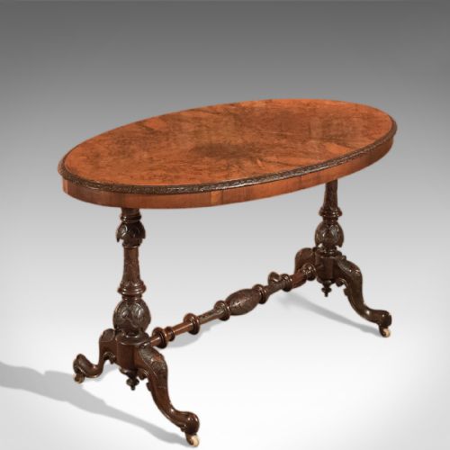 Antique Side Table, Victorian Burr Walnut, English, Carved Occasional Side C1870