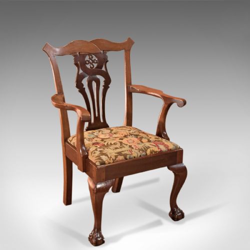 Antique, Armchair, Victorian, Chippendale, Revival, English, Mahogany C.1880