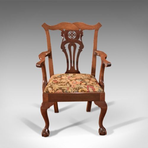 fig 1. Antique, Armchair, Victorian, Chippendale, Revival, English, Mahogany c.1880