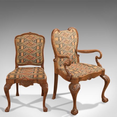 fig 1. Antique Set of Six Dining Chairs, French, Walnut, 19th Century