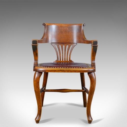 fig 1. Antique Elbow Chair, English, Oak, Leather, Office, Desk, Captains, Study c.1910
