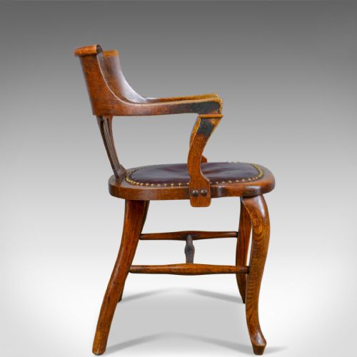 fig 2. Antique Elbow Chair, English, Oak, Leather, Office, Desk, Captains, Study c.1910