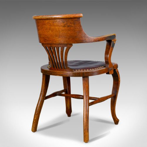 fig 3. Antique Elbow Chair, English, Oak, Leather, Office, Desk, Captains, Study c.1910