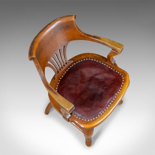 fig 4. Antique Elbow Chair, English, Oak, Leather, Office, Desk, Captains, Study c.1910