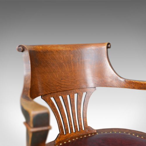 fig 5. Antique Elbow Chair, English, Oak, Leather, Office, Desk, Captains, Study c.1910