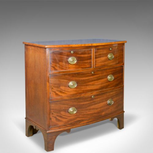 Antique Bow Front Chest of Drawers, English, Georgian, Mahogany, Circa 1790