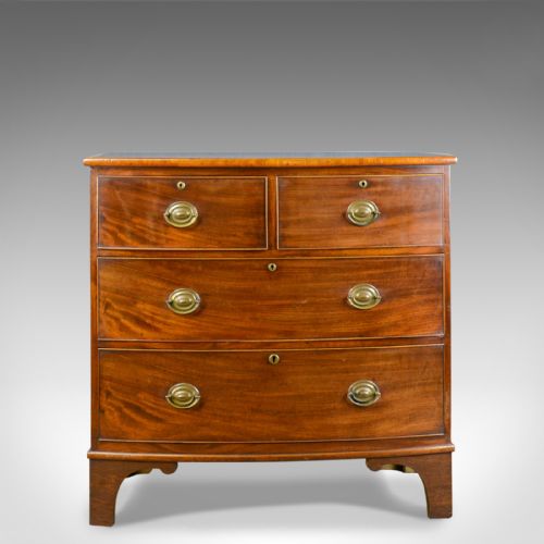 fig 1. Antique Bow Front Chest of Drawers, English, Georgian, Mahogany, Circa 1790
