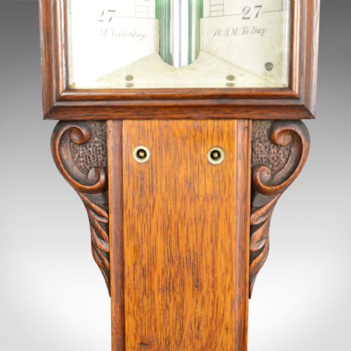 fig 4. Antique Stick Barometer, Davis Leeds, English, Oak, Scientific Instrument c.1830