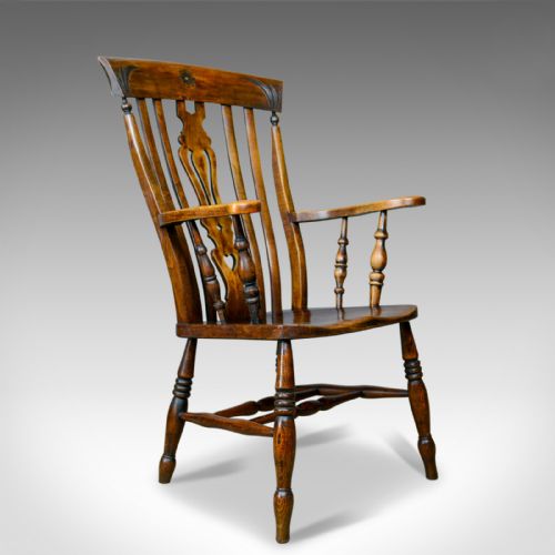 Antique Elbow Chair, Edwardian, Country Kitchen, Windsor Armchair, Circa 1910
