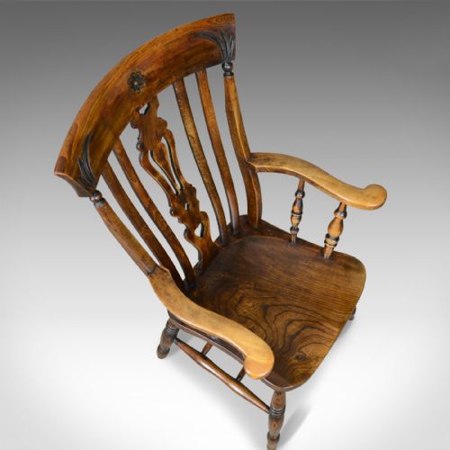 fig 3. Antique Elbow Chair, Edwardian, Country Kitchen, Windsor Armchair, Circa 1910