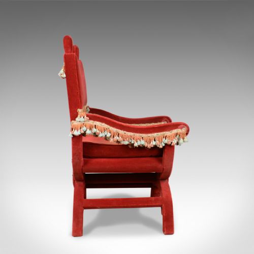 fig 2. Large Antique Armchair, Italian, X Frame Chair, Red Velvet, C17th Revival C.1900