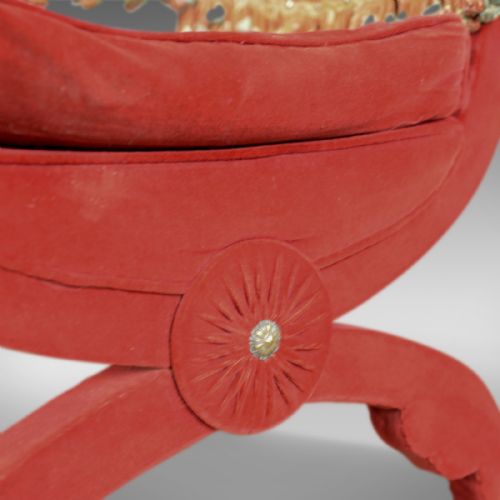 fig 4. Large Antique Armchair, Italian, X Frame Chair, Red Velvet, C17th Revival C.1900