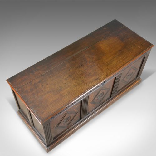 fig 4. Antique Coffer, English, Oak, Joined Chest, Three Panel Trunk, c.1700 and Later