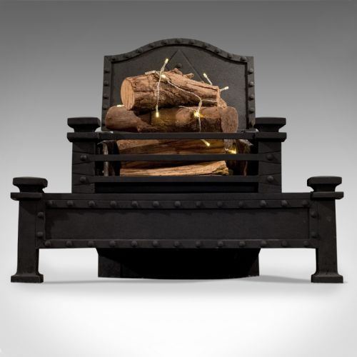 Antique Fire Basket, English, Victorian, Free Standing, Cast Iron Grate, C.1900