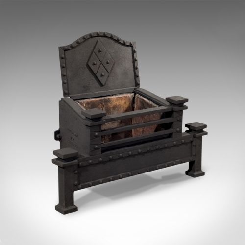 fig 1. Antique Fire Basket, English, Victorian, Free Standing, Cast Iron Grate, c.1900