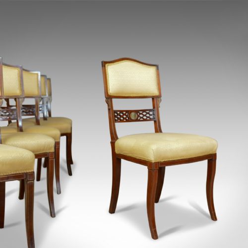 Set of Six, Antique, Dining Chairs, English, Regency, Mahogany, Circa 1820