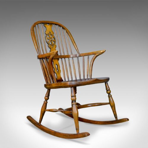 Antique Rocking Chair, English, Edwardian, Windsor Stick Back, Elbow, Circa 1910