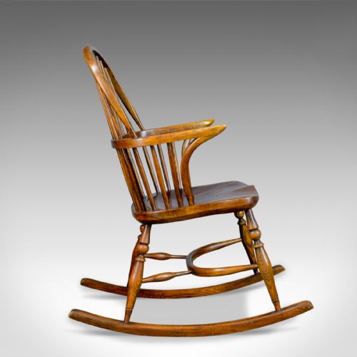 fig 2. Antique Rocking Chair, English, Edwardian, Windsor Stick Back, Elbow, Circa 1910