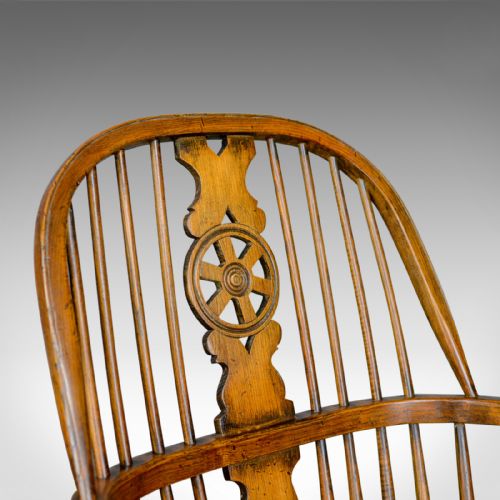 fig 3. Antique Rocking Chair, English, Edwardian, Windsor Stick Back, Elbow, Circa 1910