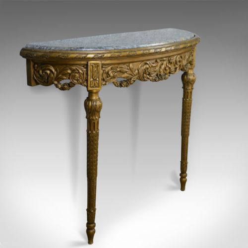 French Antique Console Table, Giltwood, Marble, Classical Revival, Pier, C.1900