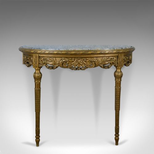 fig 1. French Antique Console Table, Giltwood, Marble, Classical Revival, Pier, C.1900