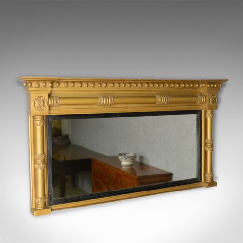 fig 1. Antique Overmantel Mirror, English, Georgian, Giltwood Gesso, Wall, Circa 1800