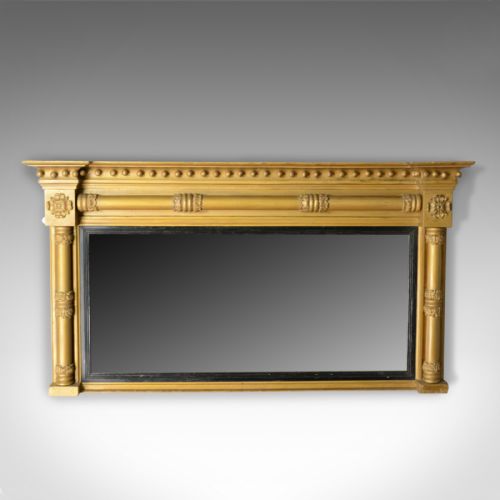 Antique Overmantel Mirror, English, Georgian, Giltwood Gesso, Wall, Circa 1800