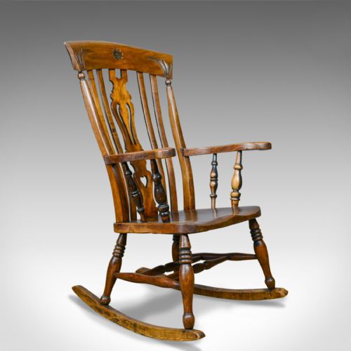 Antique Rocking Chair, Edwardian, Country Kitchen, Windsor Elbow Chair C.1910