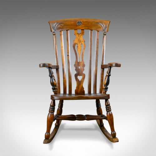 fig 1. Antique Rocking Chair, Edwardian, Country Kitchen, Windsor Elbow Chair C.1910