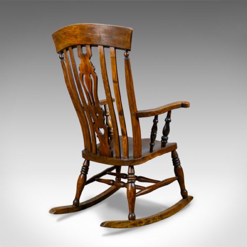 fig 3. Antique Rocking Chair, Edwardian, Country Kitchen, Windsor Elbow Chair C.1910