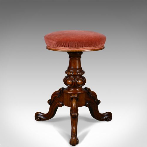 Antique, Piano Stool, Walnut, Adjustable, English, Victorian, Music Circa 1860