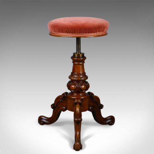 fig 1. Antique, Piano Stool, Walnut, Adjustable, English, Victorian, Music Circa 1860