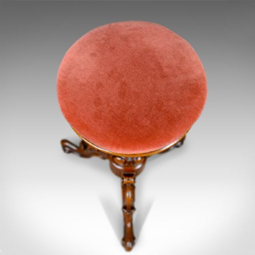 fig 2. Antique, Piano Stool, Walnut, Adjustable, English, Victorian, Music Circa 1860