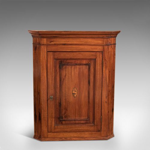 fig 1. Antique Corner Cupboard, English Mahogany Georgian Wall Cabinet Hanging c1800