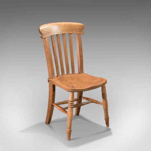 Antique Station Chair, Victorian Lath Back, English Elm, Country Kitchen C1850