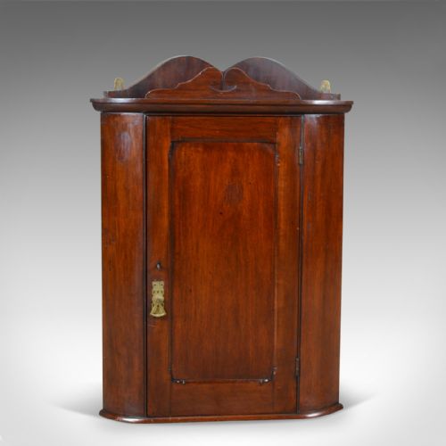 Small Antique Corner Cabinet, English, Walnut, Wall, Hanging, Circa 1900
