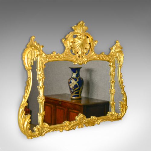 Antique Overmantel Mirror, English, Giltwood, Wall, Triptych, Circa 1920