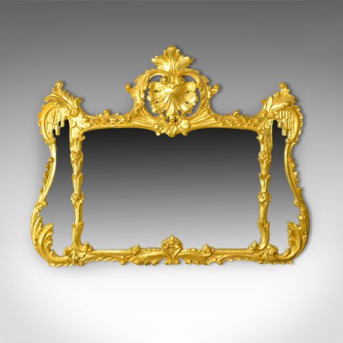fig 1. Antique Overmantel Mirror, English, Giltwood, Wall, Triptych, Circa 1920
