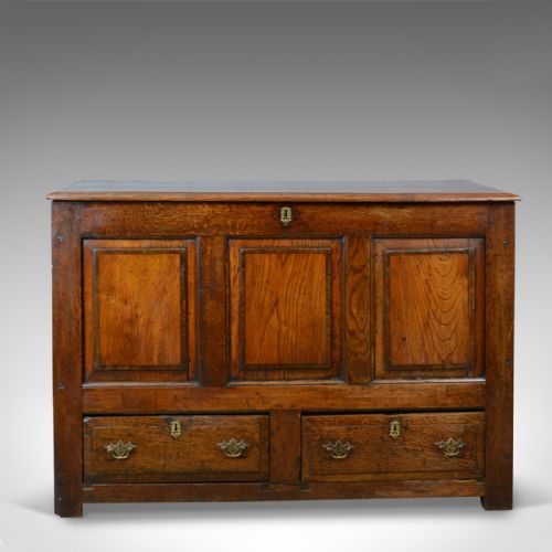 fig 1. Antique Mule Chest, English, Oak, Trunk, 18th Century, Circa 1700